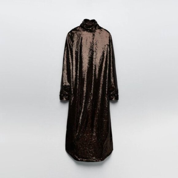 NWT Zara brown sequin long sleeve knit midi holiday dress, S - Picture 8 of 16